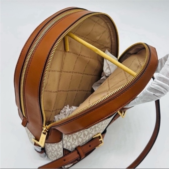 Michael Kors Medium Jaycee Zip Packet Backpack & Trifold Wallet Vanilla/Brown - Picture 11 of 16